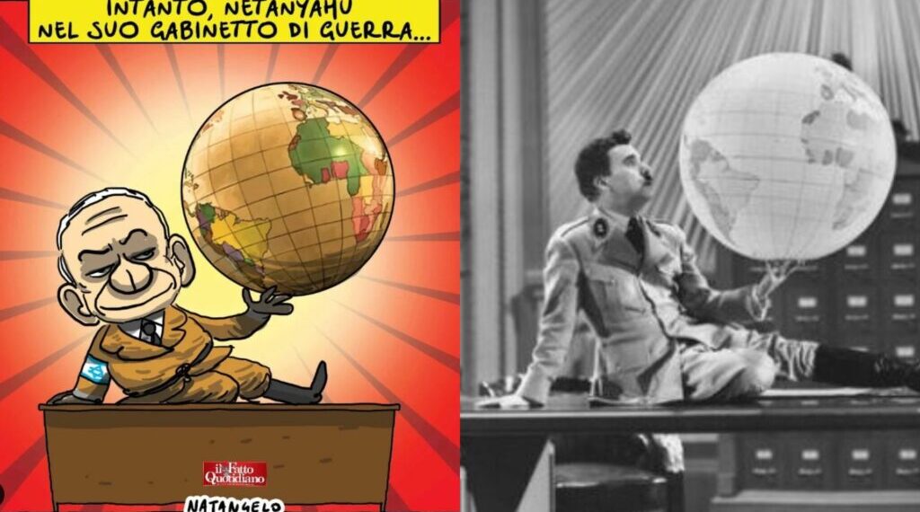Netanyahu è il grande dittatore di Chaplin nella vignetta di Natangelo