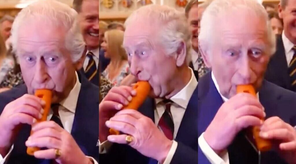 Re Carlo suona «Twinkle twinkle little star» con una carota intagliata
